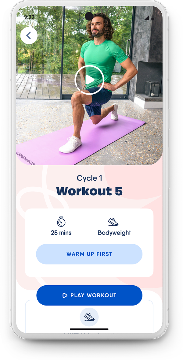 The Body Coach Workout screen
