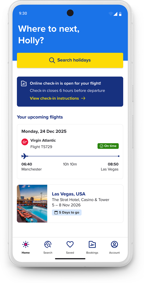 On the Beach home screen with flight status