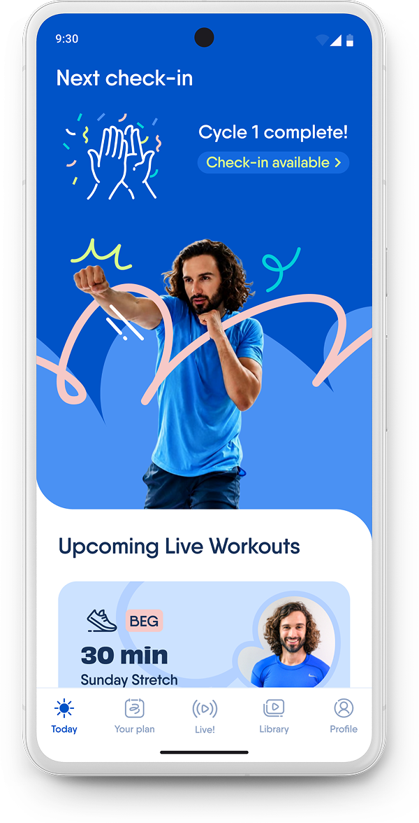 The Body Coach next check-in screen
