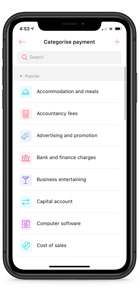 Mettle categorise payment list screen