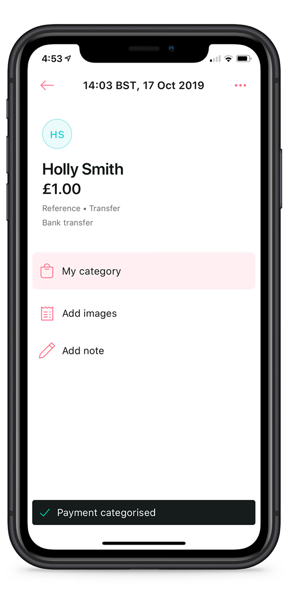 Mettle payment categorised screen