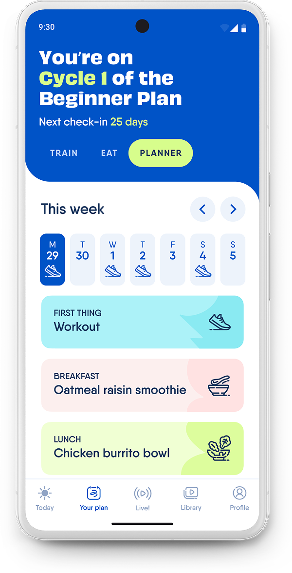 The Body Coach weekly plan screen