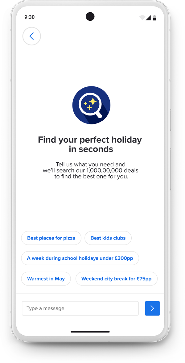 On the Beach AI holiday search screen