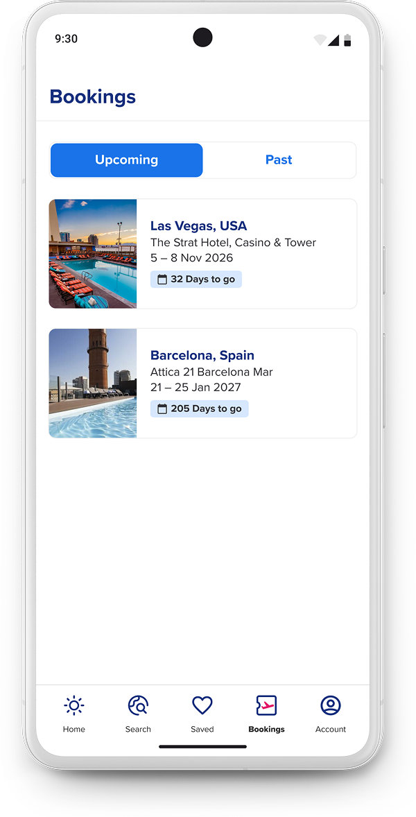 On the Beach bookings list screen